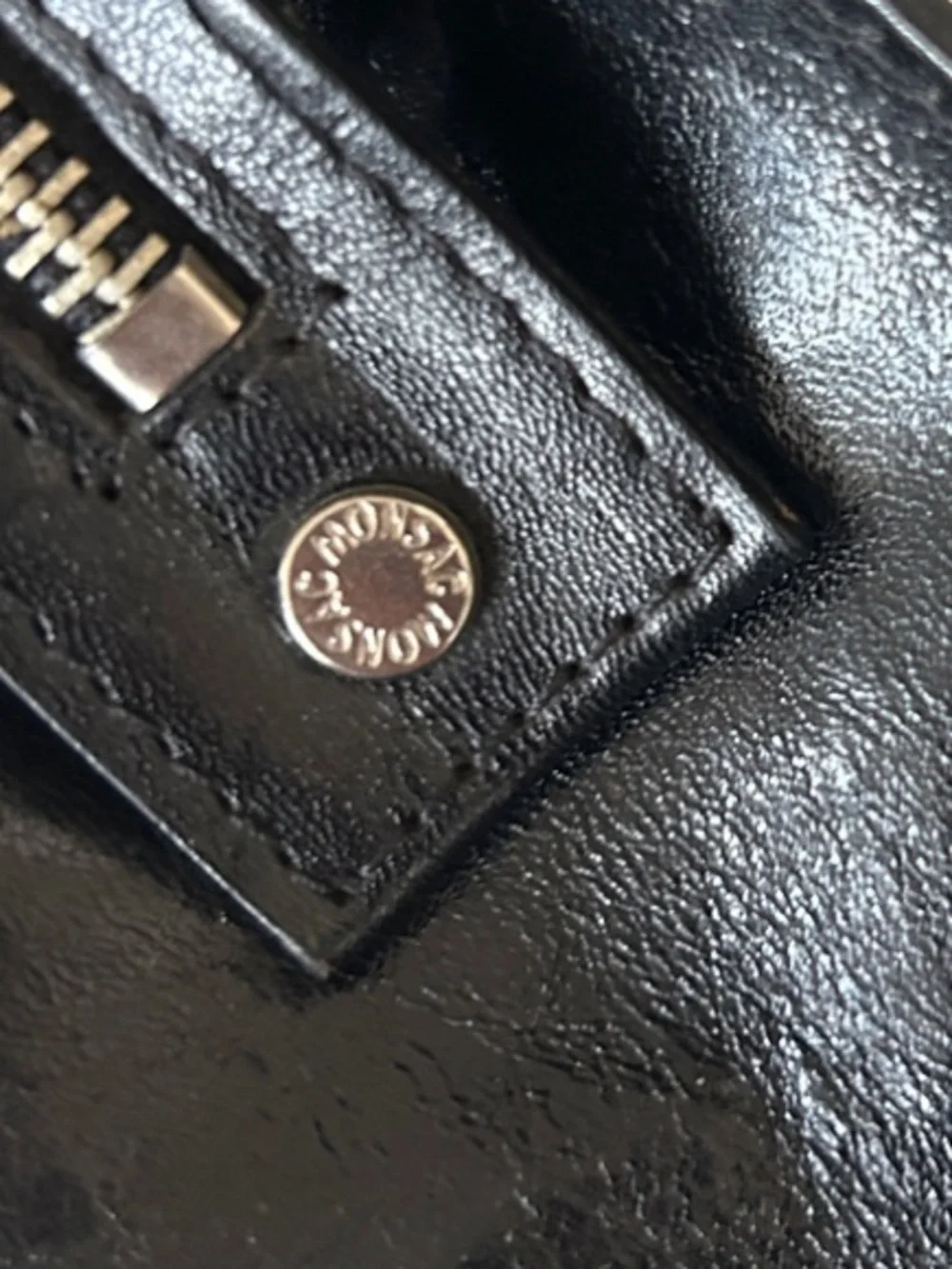Monsac Black Leather Shoulder Tote with Logo Charm
